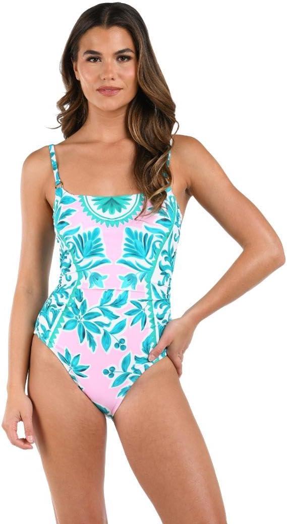 La Blanca Women's One Piece Swimsuit Lingerie Tummy Control Bathing Suit (4, Multi//Opulent Palm)