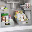 2-Pack Under Sink Storage Organizer, Large 2-Tier Elegant Mesh Pull Out Shelf for Kitchen and Bathroom Cabinet Organization, L-Shaped and Adjustable Height Design-Gun Gray (2 Pack-15.74"Dx11.4"-16.14"H)