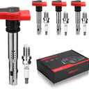 Ignition Coil Pack UF529 and Iridium Spark Plugs, Compatible with Volkswagen Audi A3 A4 A5 A6 A7 A8-3.0L 3.2L 4.2L 5.2L Q5 Q7 R8 S4 S5 TT MK6 Golf Passat CC for 06E905115F UF529, Set of 4