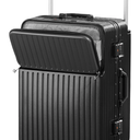 20" Aluminum Frame PC Hard Shell Spinner Suitcase for Travel, Cabin Luggage Airline Certified, 360° Spinner, TSA Lock, Cup and Phone Holder, USB Charging Port, Sky Blue (Black, 20 in)