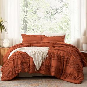 Luxudecor Terracotta Boho Tufted Comforter Set Full Size 3 Pieces Boho Shabby Chic Comforter Farmhouse Embroidery Bedding Set Soft Comforter for All Seasons (Terracotta, 80''x90'')