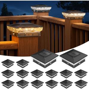 APONUO Solar Post Cap Lights for 4x4 Wood &Vinyl Posts, 3 Light Modes & 800mAh Battery, IP65 Waterproof Rugged Unibody, Solar Outdoor Lights for Fence, Deck & Patio (Black, 16 Pack)