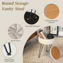 Velvet Vanity Stool with Storage, Round Ottoman Vanity Chairs with Anti-Slip Feet, Dressing Table Seat Foot Stool with Black Legs, Furry Padded Seat Side Table for Makeup Bedroom, White, 1 Pack