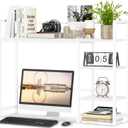 Snughome Desk Shelf, 38.6" Desktop Organizer Shelf, Desk Hutch for Computer Monitor, 4 Tier Desk Display Rack, Wood Desktop Bookshelf Storage Rack for Home Office Dorm, White