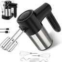 Cordless Electric Hand Mixer, 7 Speed Rechargeable Wireless Handheld Mixer with Eject Button, Long Battery, Quiet Anti-Splash, 6×304 Stainless Steel Attachments & Storage Base for Baking (Black)