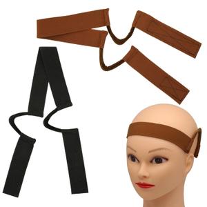 HINGTAI 2Pcs Double-Sided Velvet Ear Painless Wig Bands, C-Shaped Soft Painless Wig Band with Ear Cut Outs Tools, Comfortable Earless Melting Band Black, Brown Supplies
