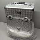 Rolling Makeup Case,Professional Cosmetology Case on Wheels,Large Cosmetic Organizer Train Case,Makeup Travel Case with Draws & Swivel wheels Nail Tech Salon Storage Traveling Cart Trunk,Silver