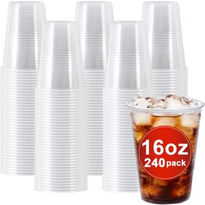 Clawsoff Plastic Cups 16 oz, 240 Pack - Clear Plastic Cups Disposable, Cold Drinking, Ice Coffee Cup for Party, Birthday, Holiday, Events & Everyday Use,Cold,Hot