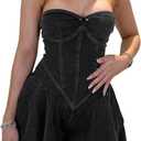 Molisry Women's Summer Tube Top Denim Dress Off Shoulder Sleeveless Sexy Cute Ruffle Pleated Jean Mini Dress Clubwear (XX-Large, Black)