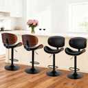 DUMOS Swivel Bar Stools Set of 4, Adjustable Counter Height Bentwood BarStools, PU Leather Upholstery Bar Chair with Ergonomic Back and Footrest, Counter Stools for Bar, Home Kitchen Island, Black, 4 Pack