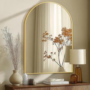 Arched Bathroom Mirror for Wall, 40" x 28" Gold Metal Frame Vanity Mirror, HD Glass Over Sink for Bathroom, Entryway, Bedroom