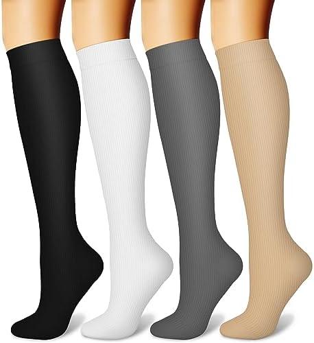 CHARMKING 4 Pairs Compression Socks for Women and Men, S/M