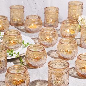 30 Pcs Assorted Gold Votive Candle Holders for Wedding Table Centerpieces, Glass Tea Lights Candle Holder for Diwali Decorations, Wedding Decorations, Vintage Boho Home Tea Party Decor,