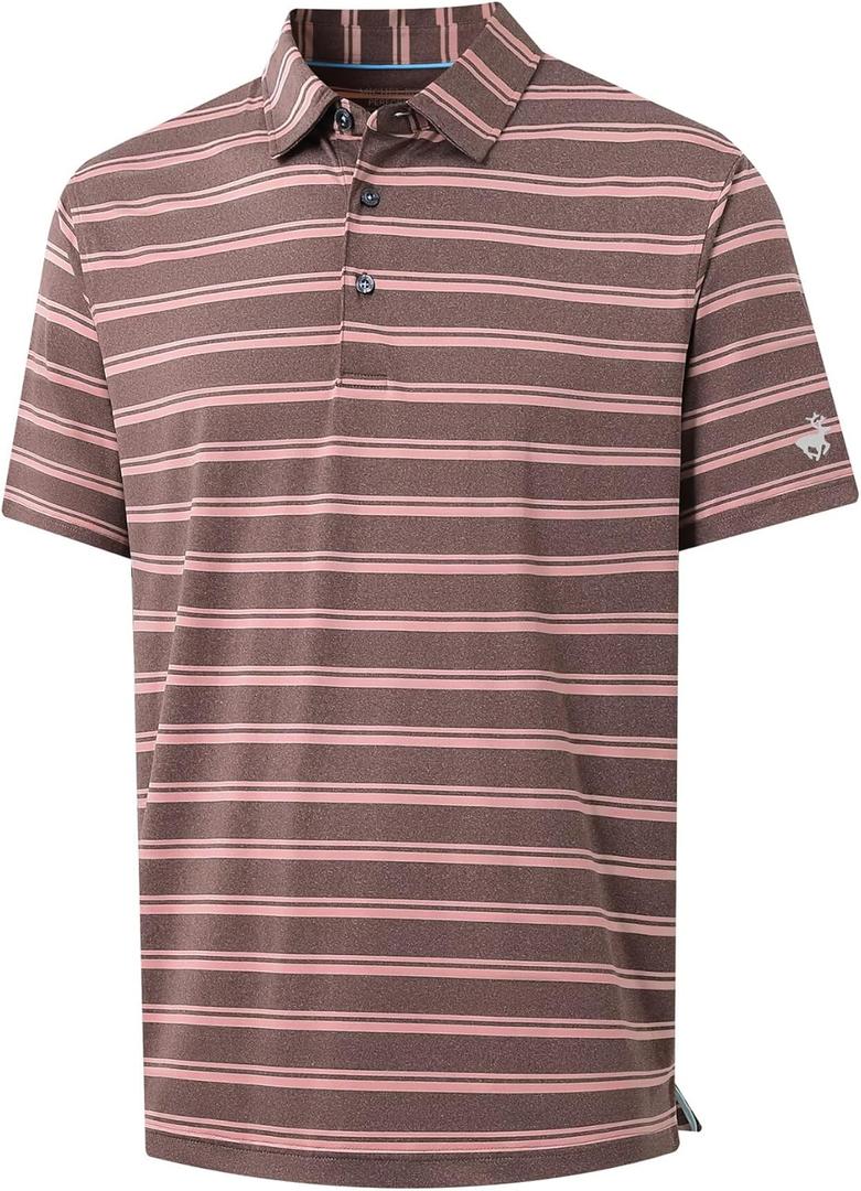 MICHEL ROUEN Mens Polo Shirts Heather Jacquard/Print/Striped Performance Moisture-Wicking Casual Collared Golf Shirts for Men (L)