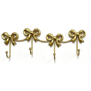 Gold Bow Hooks for Girls - Cute Triple Bow Wall Hooks for Nursery, Bedroom & Bathroom - Metal 4-Hook Coquette Room Decor for Hanging Towels, Bags, Robes & Jewelry - Perfect for Girly (Gold-4 Hooks)
