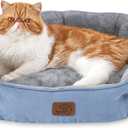 Bedsure Dog Beds for Small Dogs - Round Cat Beds for Indoor Cats, Washable Pet Bed for Puppy and Kitten with Slip-Resistant Bottom, 25 Inches, Frost Blue