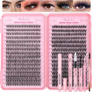 Lash Clusters Kit, 640 Pcs Eyelashes Cluster Extensions Kit 9-16mm Flufffy Individual Lashes 30D-60D D Curl False Eyelashes with Thin Band Match Tools for DIY (30D+40D Kit 9-16mm)