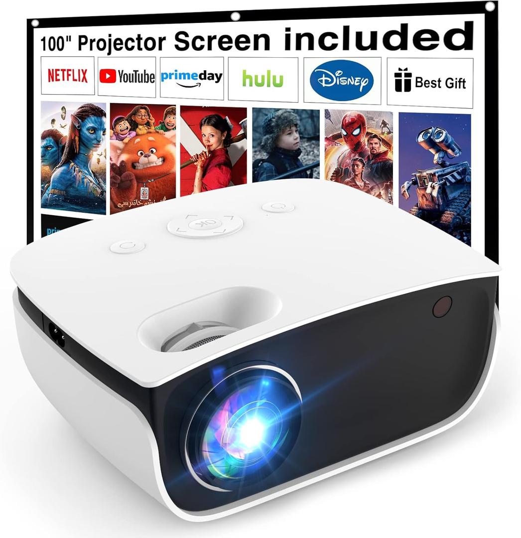 HOPVISION Mini Projector, Portable Projector Mobile Phone Holder Video Projector Full HD 1080P with 6000 Lumens for Home Cinema Outdoor Compatible with Smartphone/TV Stick/PS5/HDMI