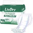 LivDry High Absorbency Pad Insert for Incontinence Briefs and Adult Diapers, Women and Men, Hyper 1600 (30 Count)