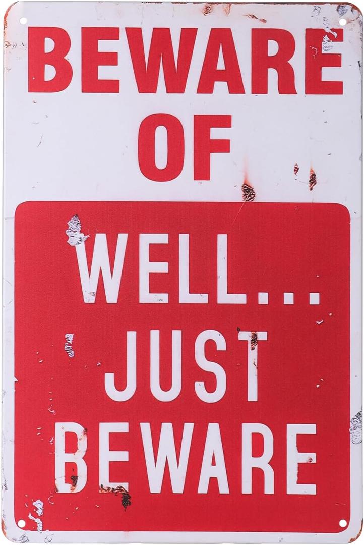 2 x Alotpower Halloween Decorations Metal Tin Sign for Outdoor Yard, Garage Wall, Rustic Vintage Beware of Well Just Beware, 7.8x11.8in