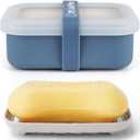 Compact Leakproof Travel Soap Case with Lid & Silicone Strap - Portable Draining Soap Bar Holder for Gym, Bathroom, Camping - Lightweight Silicone Soap Dish Container (Blue)