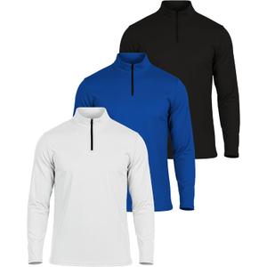 3 Pack:Men's Quarter 1/ 4 Zip Pullover Long Sleeve Athletic Mesh Quick Dry Dri Fit Shirt Gym Running Performance Golf Half Zip Up Top Thermal Workout Sweatshirts Sweater Sports Track Jacket-Set 3, XL