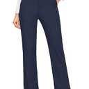 Bamans Dress Pants Women Work Business Casual Pants Tummy Control Office Straight Leg Navy Blue Trousers High Waisted Ladies Slacks Regular 31", Size: M