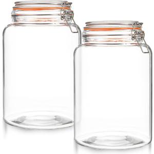 kitchentoolz Large 1 Gallon Glass Mason Jar with Hinged Lids, Extra Wide-Mouth Airtight Leakproof Sealed Canning Jars, Pickling Container, Preserving & Flour Storage - Pack of 2