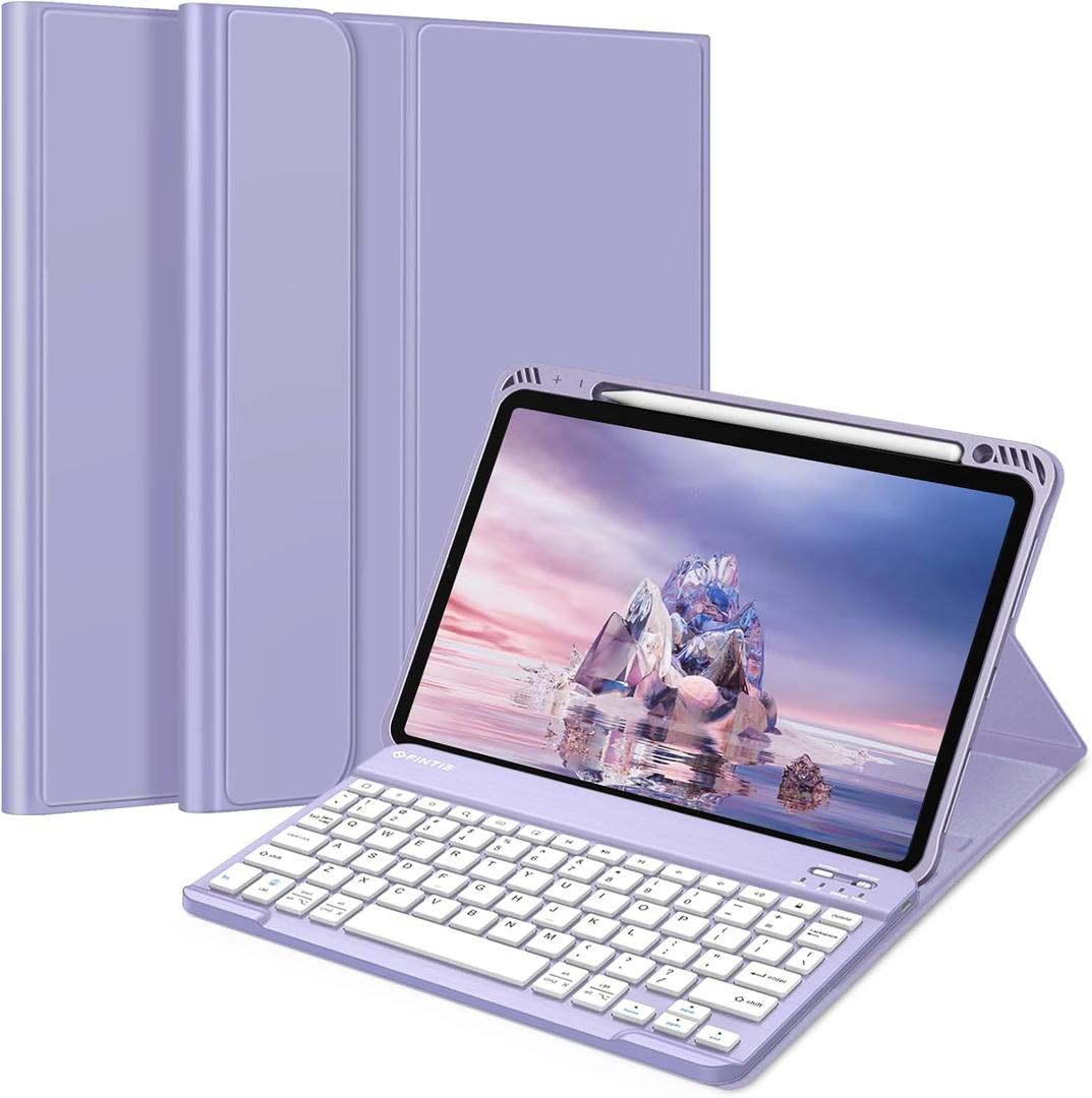 FINTIE Keyboard Case for iPad Air 11-inch M3 (2025) / M2 (2024), iPad Air 5th (2022) / 4th Generation 10.9 Inch - Soft TPU Cover w/Magnetically Detachable Bluetooth Keyboard, Lilac Purple