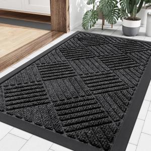 Smiry Front Door Mat Outside Entrance, Heavy Duty Outdoor Indoor Natural Rubber Doormat, Non Slip, Trap Dirt and Moisture, Easy Clean, Low Profile Patio Porch Entryway Mat, 29.5x17, Black