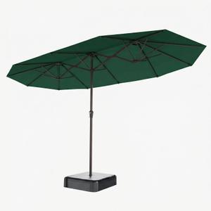 15FT Double Sided Patio Umbrella with Base Included Large Outdoor Market Umbrella with Crank Handle, UV Resistant Canopy, Sturdy Frame for Garden, Poolside, Deck, Forest Green