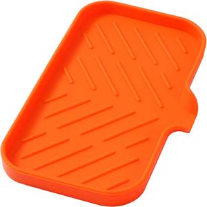 Silicone Bathroom Soap Dishes with Drain Spout-Bathroom and Kitchen Sink Organizer,Sponge Holder,Dish Soap Tray,Perfect for Dispenser,Scrubber,Bottle,Cup on Sink or Counter-Orange 9.6"5.3"