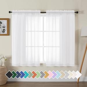 Gwine White Sheer Curtains for Living Room 45 inches Long, Short Voile Light Filtering Window Treatments Sheer Curtains for Bedroom, Half Window Drapes with Rod Pocket, Each 42" Wx45 L