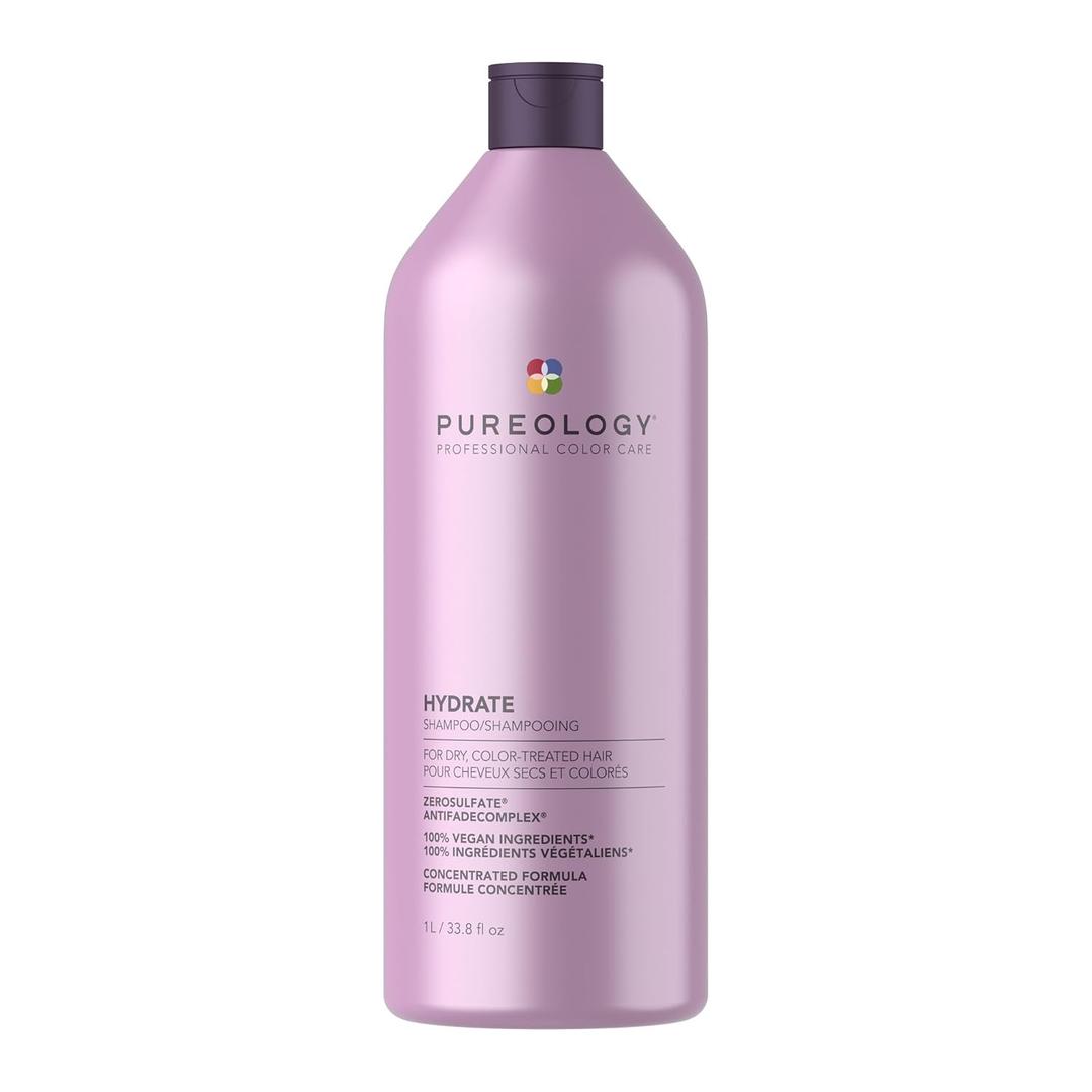 Pureology Hydrate Shampoo - For Dry or Color Treated Hair, Moisturizing Shampoo For Hydration & Softness, With Rose Extract & Green Tea, Vegan & Sulfate-Free (33.8 Fl Oz (Pack of 1))