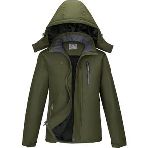 CAMEL Men's Winter Ski Jackets Waterproof Snow Coat with Hood Mountain Windproof Rain Jacket (X-Large, Army Green)