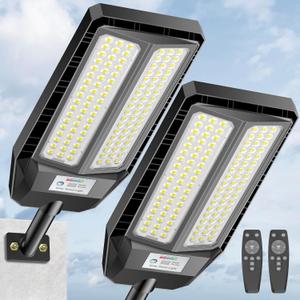 5000W Solar Lights Outdoor - 7000K LED Solar Street Lights Outdoor with Motion Sensor and Remote Control, IP66 Waterproof, Dusk to Dawn for Yard, Patio, 2 Pack