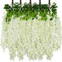 24PCS Ivory Artificial Wisteria Hanging Flowers, 3.44 Ft Fake Hanging Flowers Garland Silk Flowers, Faux Wisteria Garland Vines for Outdoor Yard Garden Patio, Wedding Arch Backdrop Home Decoration