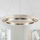 LED 2 Ring Chandelier Dimmable Up Down Light Nickel Chandelier Round Foyer Chandeliers Light Weathered Wood Circular Chandeliers for Dining Room Entry Bedroom Office Living Room