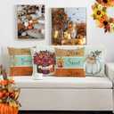 2 x Mimkus Fall Pillow Covers 18 x 18 Inch Set of 4 Thankful Grateful Blessed Harvest Floral Decorations Double-Sided Print Cushion Cases for Home Dcor (Orange and Blue)