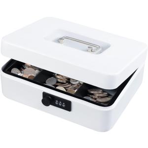 KYODOLED Large Cash Box with Combination Lock,Safe Metal Box for Money, Storage Lock Box with Money Tray,9.84"x 7.87"x 3.54" White Large