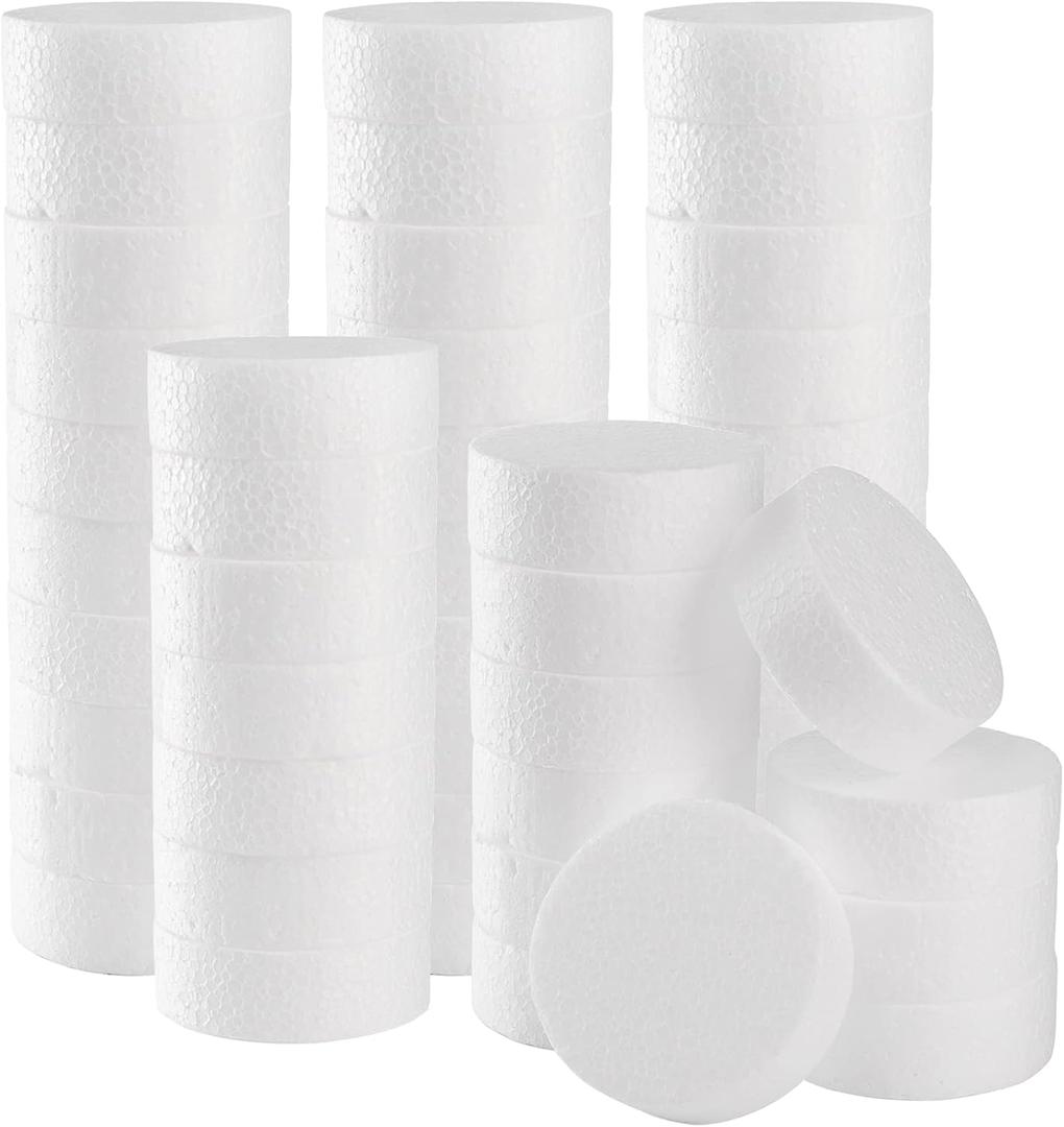ZOOFOX 48 Pack Foam Circles for Crafts, 3 Inch Polystyrene Foam Discs, Round Craft Foam for DIY Arts, Sculpture, Modeling, Kids Class, Floral Arrangement
