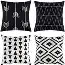 Tosewever Set of 4 Decorative Geometric 18 x 18 Inches Throw Pillow Covers - Modern Pattern Linen Square Pillow Cushion Case for Sofa Couch Bed Home Outdoor Car (18" x 18", Black)