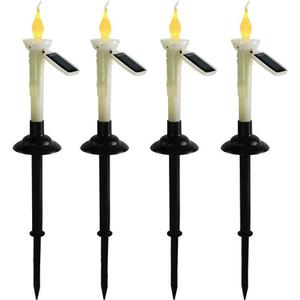 4Pcs Solar Taper Candles with Holders, Waterproof LED Candles Light Rechargeable Tapered Candlesticks with Dusk to Dawn Light Sensor for Outdoor Garden Patio Decor