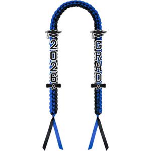Graduation Leis 2026, Class of 2026 Grad Ribbon Leis with Pins, Grad Necklace Handmade Braided Necklace, Graduation Gifts for Women and Men (Black & Blue)