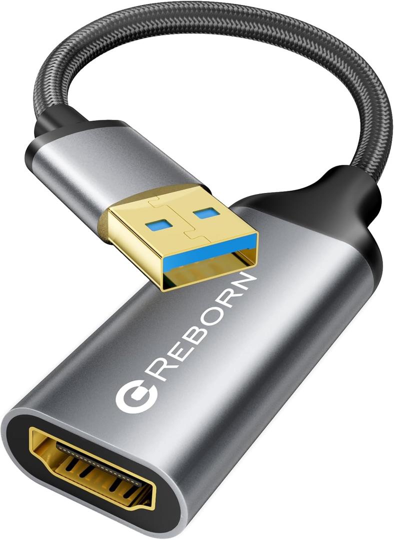 Reborn USB to HDMI Adapter, 1080P@60Hz USB 3.0 Male to HDMI Female Multi-Display Cable Converter Suitable for Macos Windows 7/8/10/11 - Driver Installation is Required
