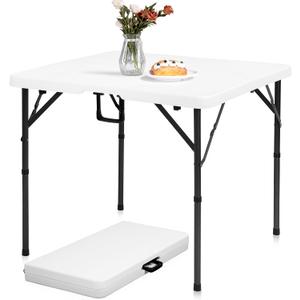 pollilar 34" Folding Card Table Square Foldable Table Plastic Portable with Detachable Legs, Dual Height Adjustable, Heavy-Duty Indoor Outdoor Dining, Game, Picnic, Mahjong Tables-White