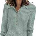 DB MOON Women's Long Sleeve Collared Shirt Lightweight Striped Sweaters 2025 Fall Blouses Business Casual Tops (Large)