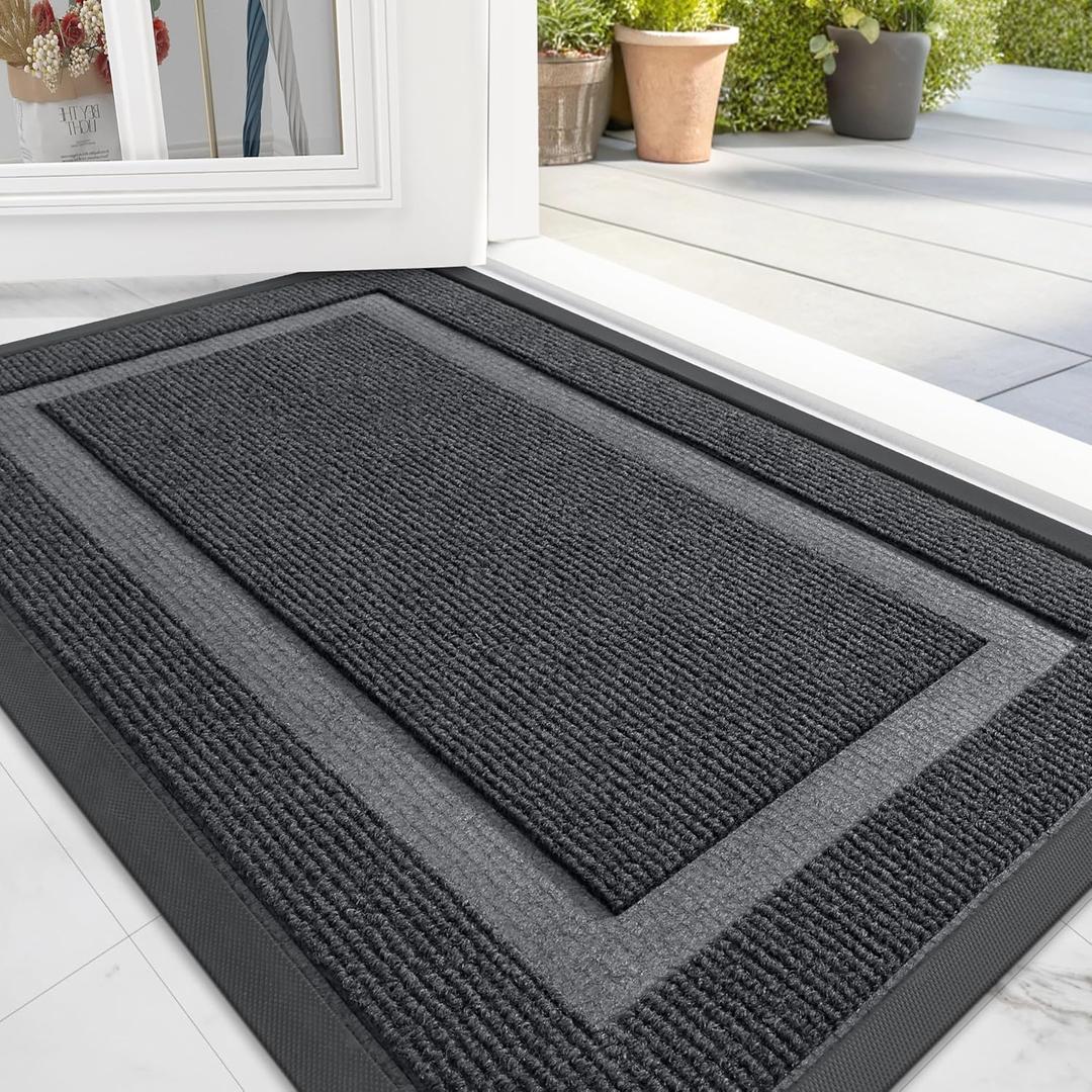 OLANLY Front Door Mat Indoor Outdoor Entrance, Waterproof All-Season, All-Weather Doormat, Sturdy Natural Rubber, Fade Resistant, Low Profile, Easy Clean Patio Porch Entryway Mat, 36x24, Grey (36" x 24")