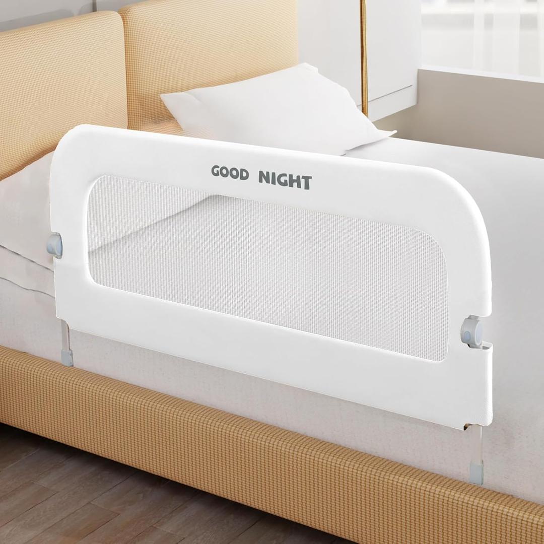 Bed Guard Rail for Toddlers - 32" Adjustable Heights & Folding up Portable Bed Railing for Baby - Toddler Bed Rails Guard for Crib, Twin, Bunk,Full Size, Queen & King Bed(White)