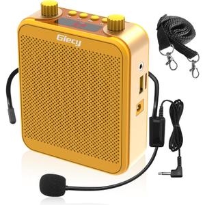 Voice Amplifier, Giecy 30W 2800mAh Rechargeable Personal Voice Amplifier with Microphone Headset, Portable Speaker for Multiple Locations Classroom, Meetings and Outdoors (G300-Yellow)